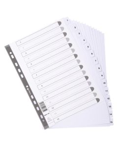 Exacompta Index 1-15 A4 160gsm Card White with White Mylar Tabs - MWD1-15Z