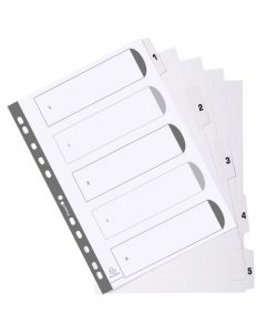 Exacompta Index 1-5 A4 160gsm Card White with White Mylar Tabs - MWD1-5Z