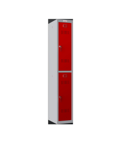 Phoenix PL Series 1 Column 2 Door Personal Locker Grey Body Red Doors with Key Locks PL1230GRK