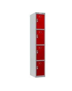 Phoenix PL Series 1 Column 4 Door Personal Locker Grey Body Red Doors with Electronic Locks PL1430GRE