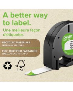 Dymo LetraTag Label Tape Paper 12mmx4m Black on White - S0721510