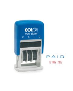 Colop S160/L2 Mini Word and Date Stamp PAID 25x12mm Blue/Red Ink - 105270