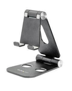 Phone and Tablet Stand - Foldable Universal Mobile Device Holder for Smartphones & Tablets - Adjustable Multi-Angle Ergonomic Cell Phone Stand for Desk - Portable - Black