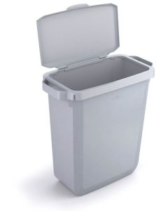 Durable DURABIN Plastic Waste Recycling Bin 60 Litre Grey with Grey Hinged Lid & Black A5 DURAFRAME Self-Adhesive Sign Holder - VEH2023008